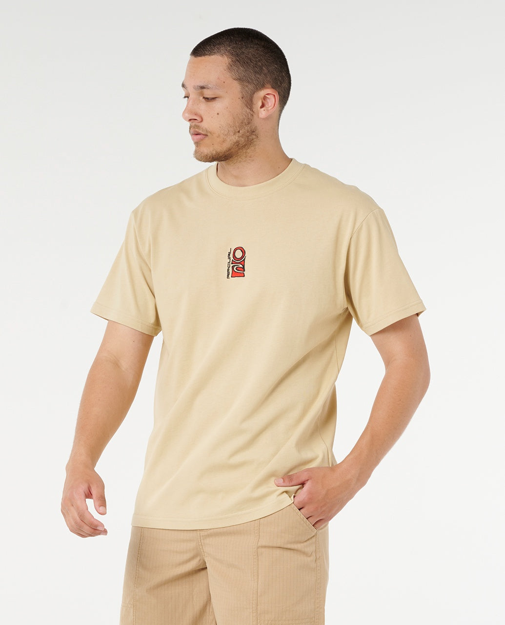 SEARCH STACK EMBROID T - khaki sand