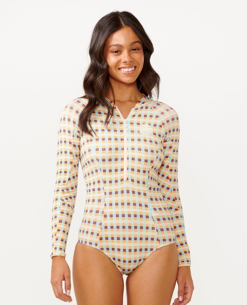 LOTTIE CHECK LS UPF SURFSUIT - blue/tangerine