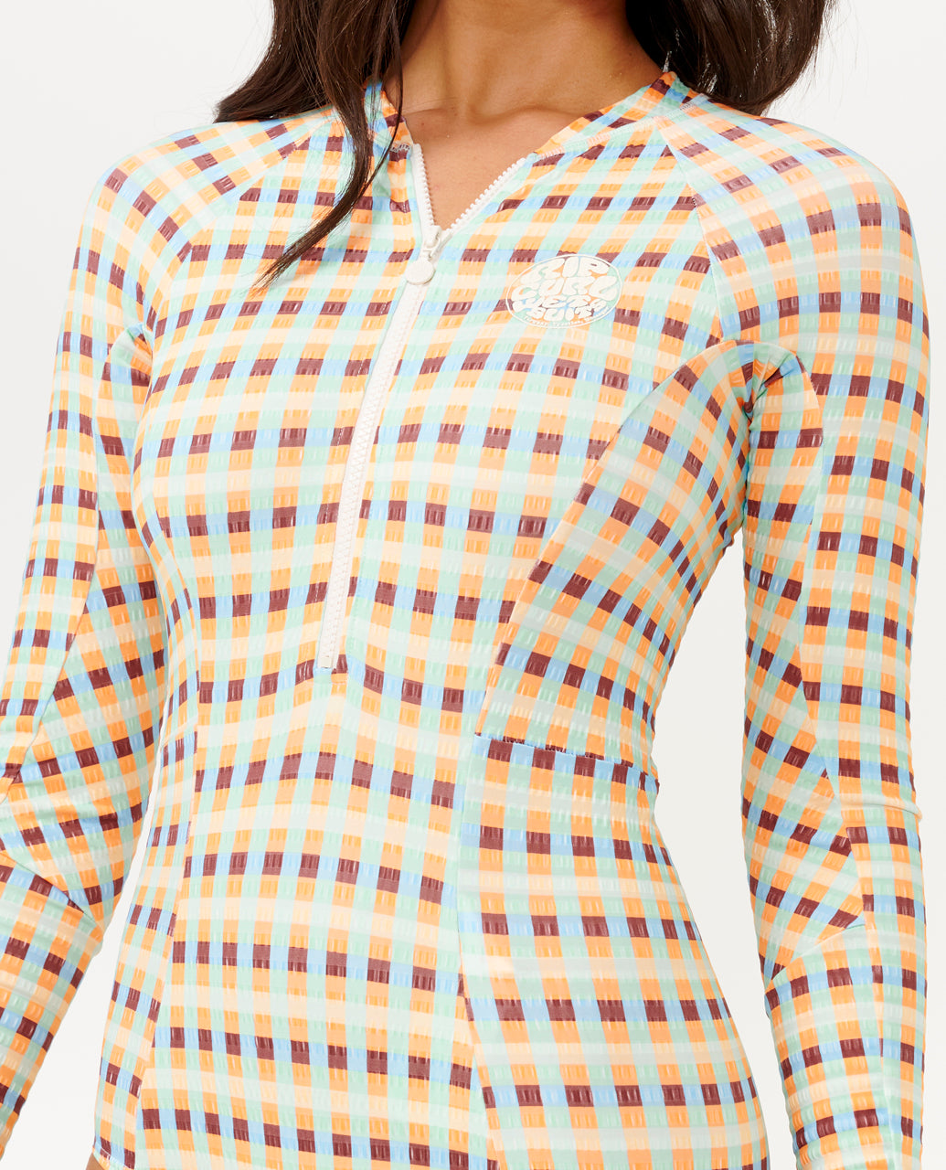 LOTTIE CHECK LS UPF SURFSUIT - blue/tangerine