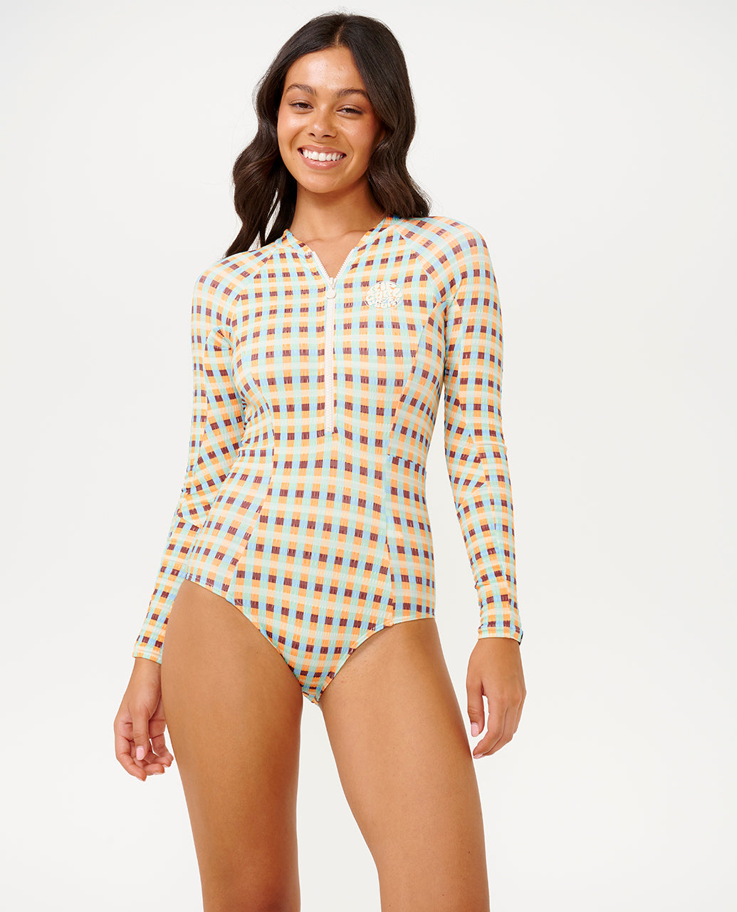 LOTTIE CHECK LS UPF SURFSUIT - blue/tangerine
