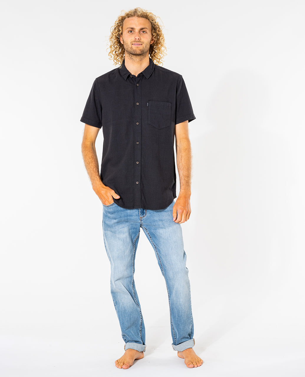 WASHED S/S SHIRT - washed black