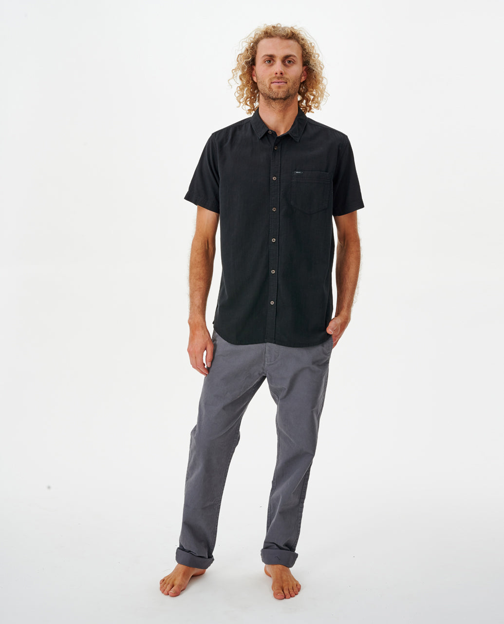 WASHED S/S SHIRT - washed black